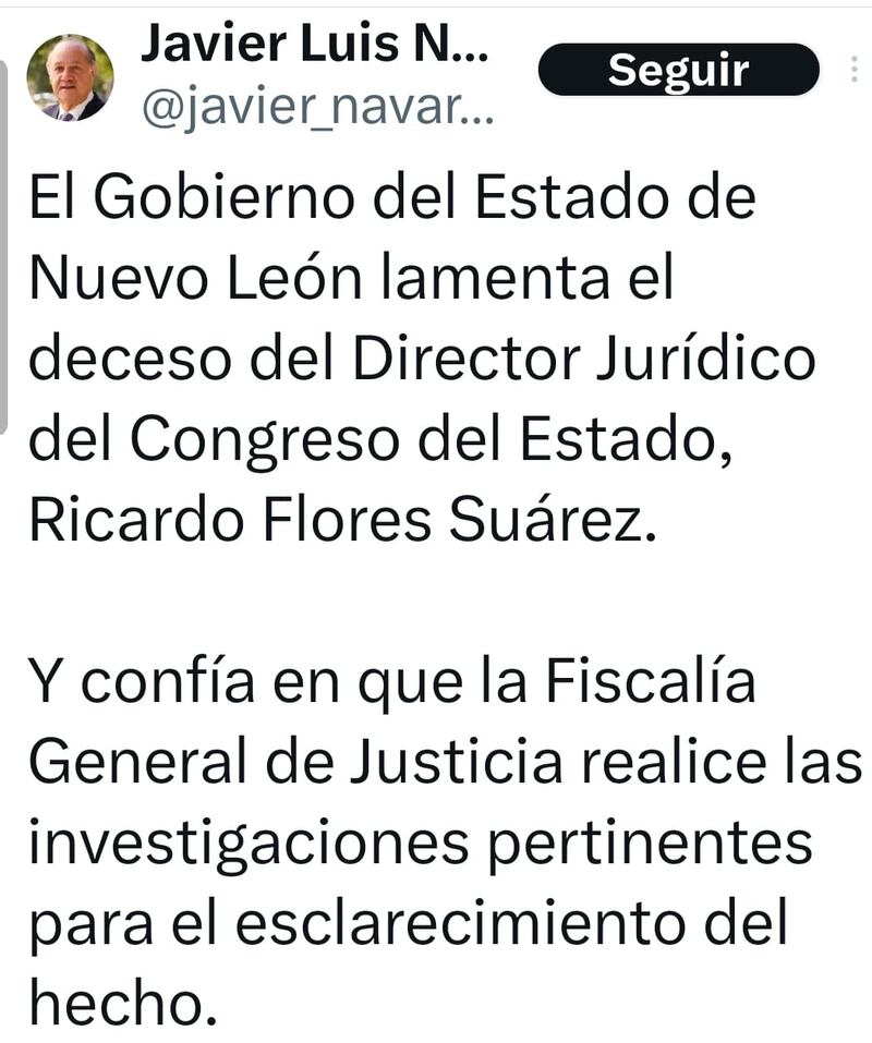 Navarro escribió en Twitter a nombre del Gobierno del Estado.