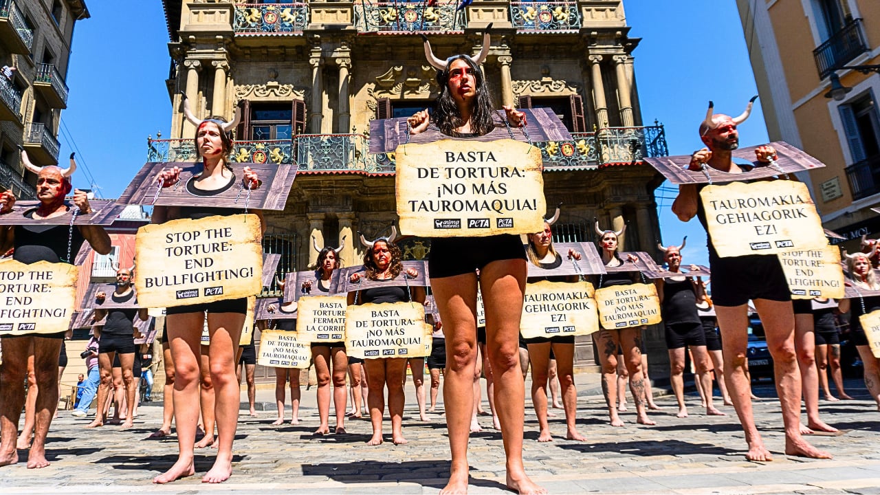 Activistas protestaron en Pamplona, España. (Foto: Cortesía)