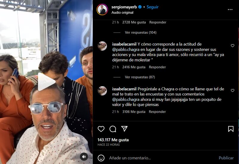 Comentarios de Issabela Camil / Foto: Instagram @sergiomayerb