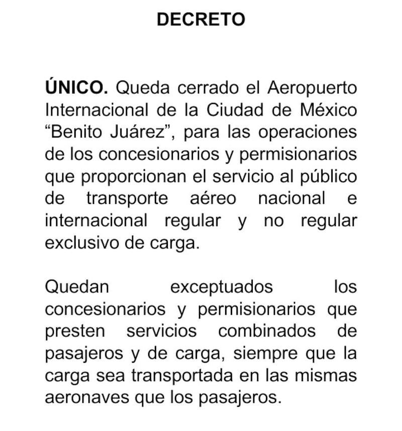 AICM: AMLO prepara decreto para prohibir vuelos de carga