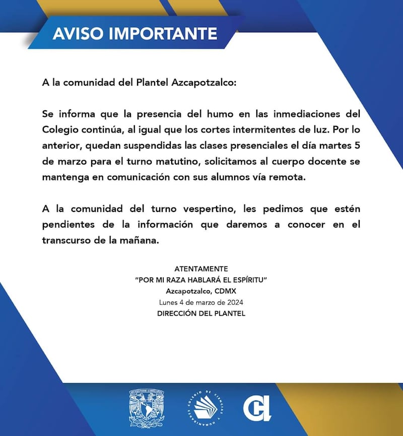 Suspenden clases en CCH Azcapotzalco por humo del incendio en Vaso Regulador El Cristo