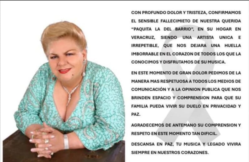 Muere Paquita la del Barrio