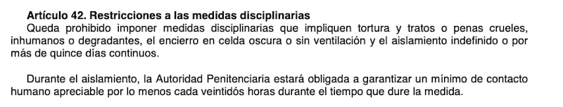 Artículo 42 de la Ley Nacional de Ejecución Penal.