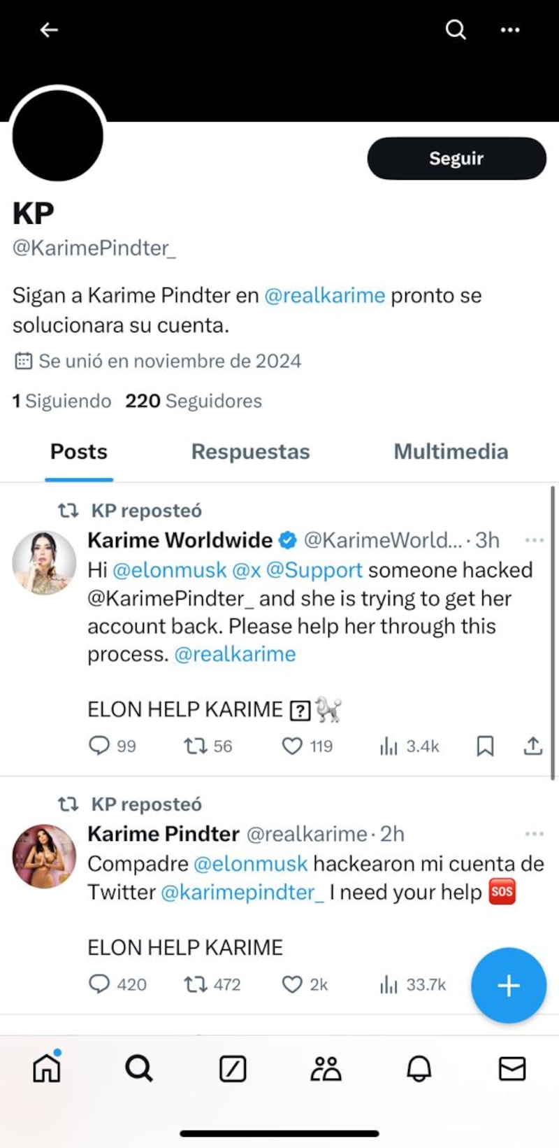 Hackean cuenta de X de Karime Pindter y pide ayuda a Elon Musk