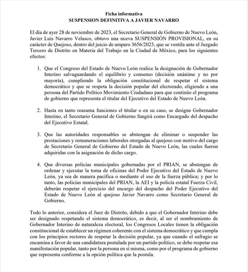 La suspensión fue otorgada el martes por la noche.