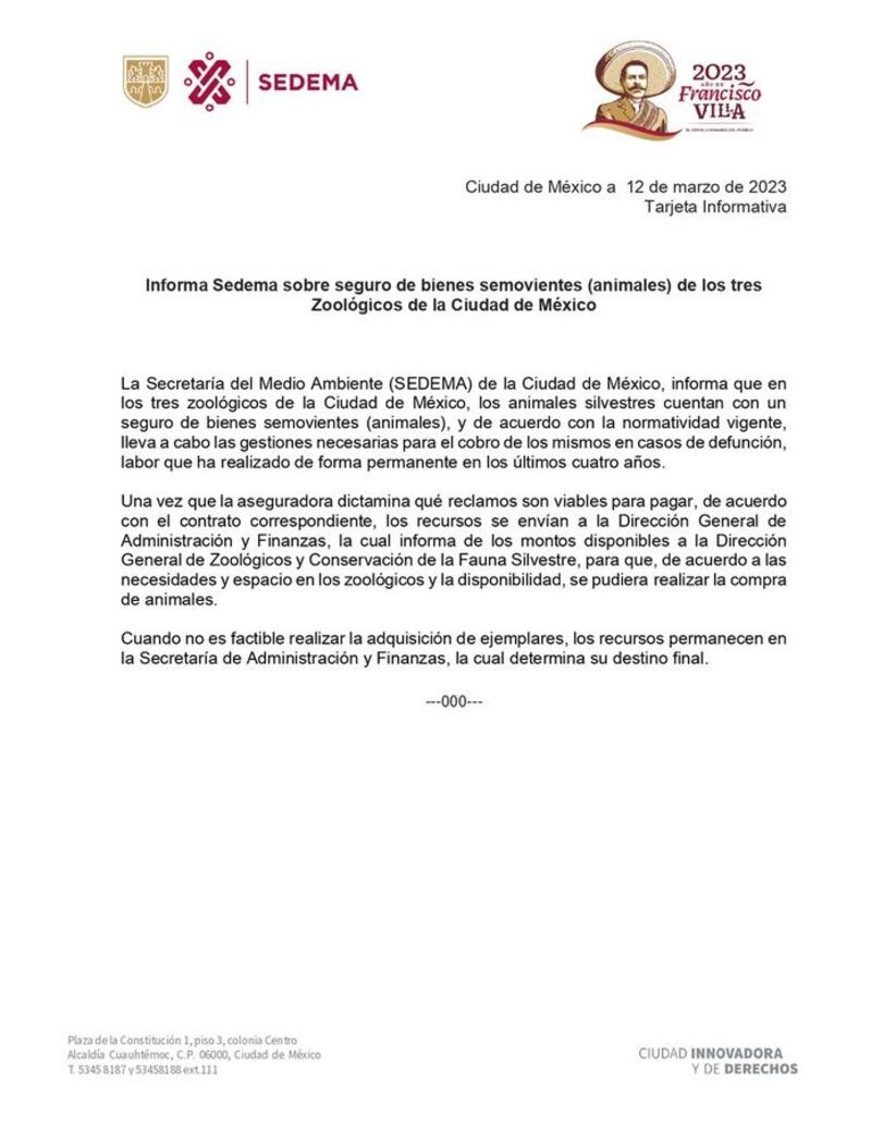 Comunicado de la SEDEMA.