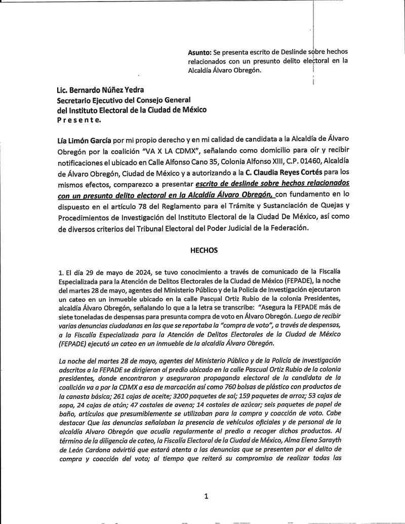 Candidata a la alcaldía Álvaro Obregón se deslinda de delito electoral