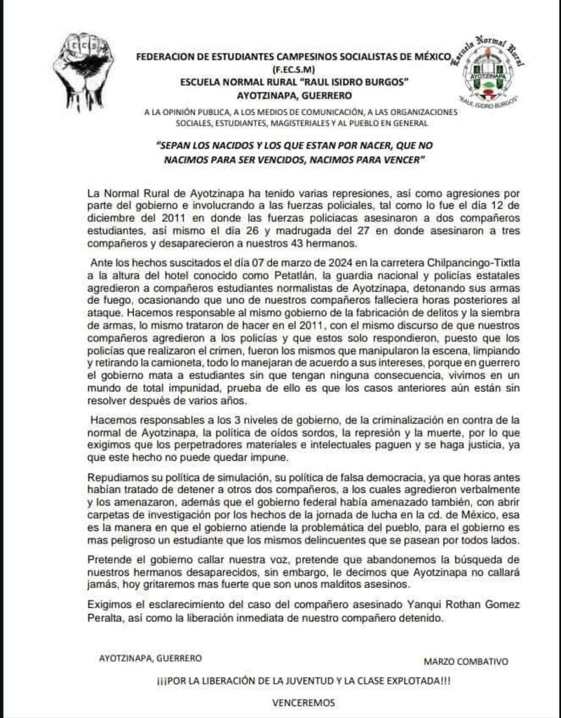 comunicado-fecsm-normalistas-estudiante-abatido-guerrero