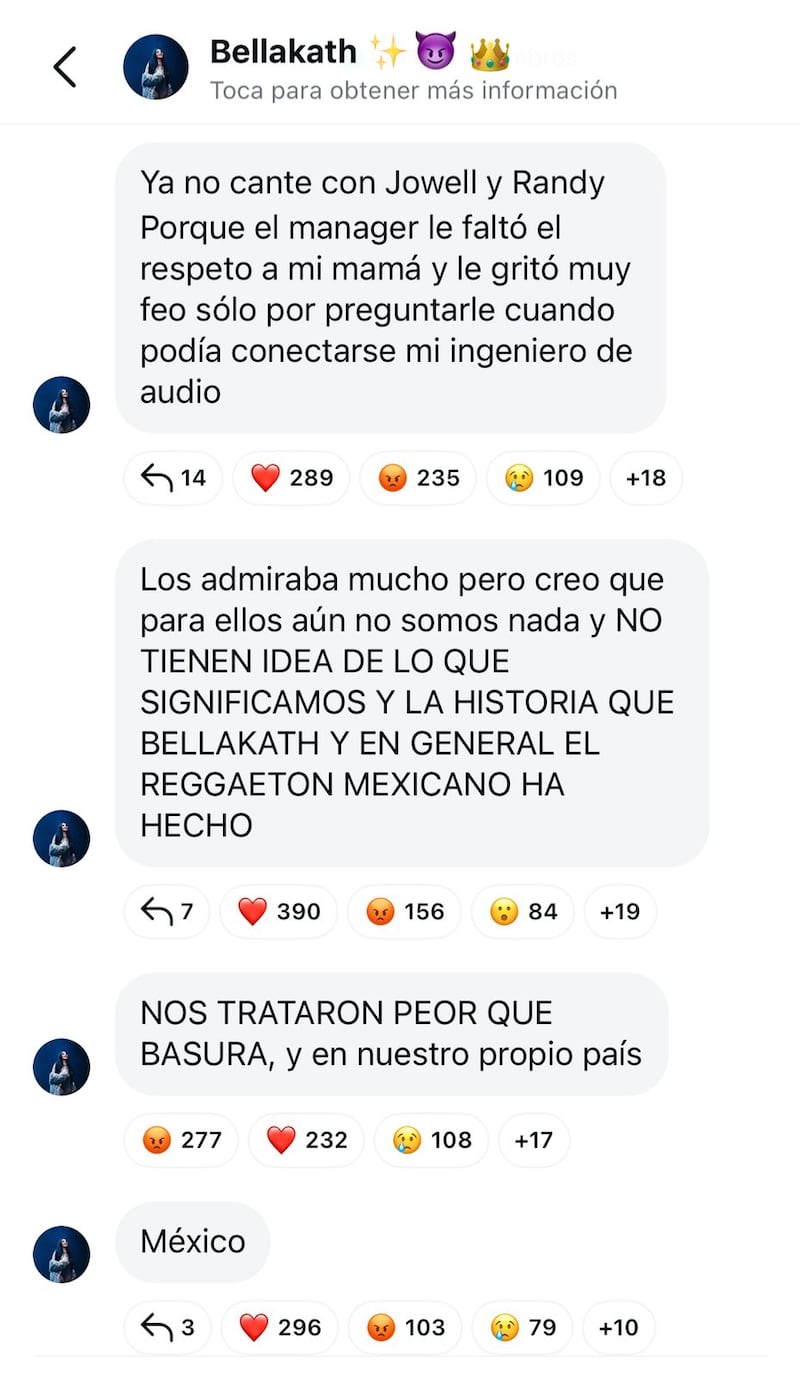 Canal de difusión de Bellakath en Instagram