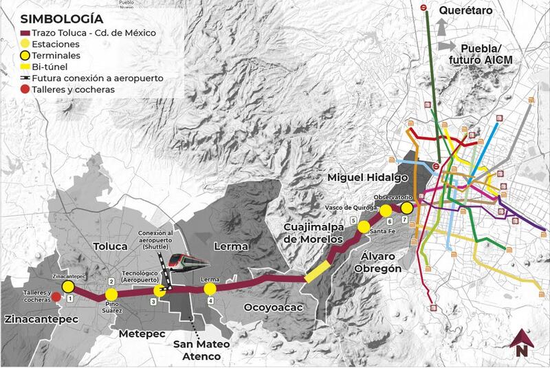 Mapa de estaciones del Tren Interurbano México-Toluca