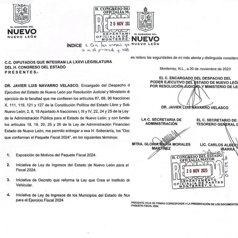 Poco después de las 09:00 horas de este lunes se entregó el documento en la Oficialía de Partes.