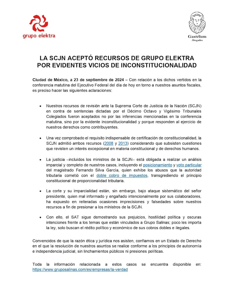 Grupo Salinas Comunicado