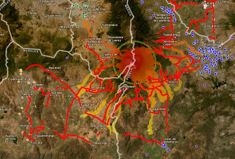 Rutas de evacuación Popocatepétl