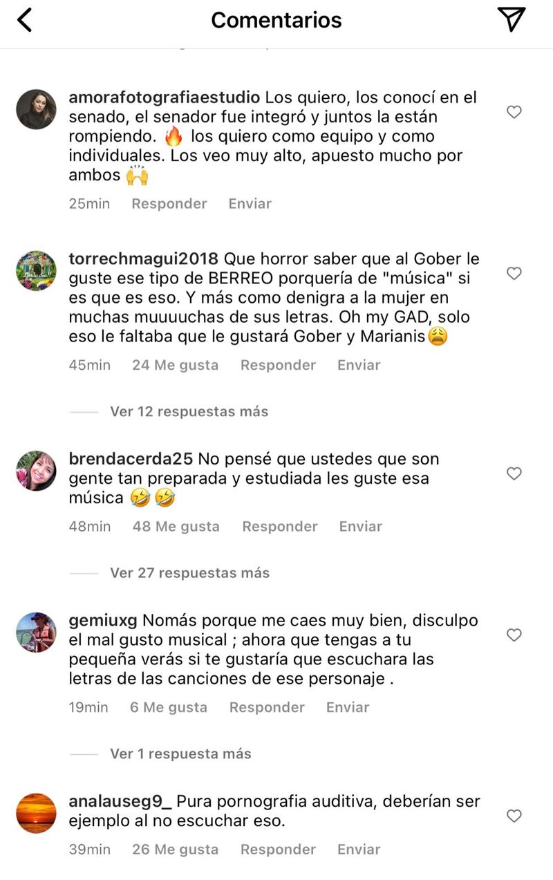 Comentarios Instagram de Mariana Rodríguez