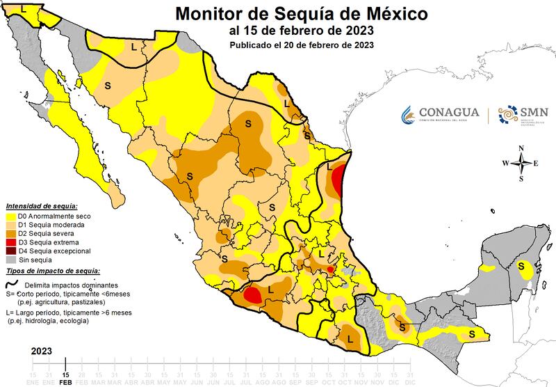 Mapa de la sequía en México.