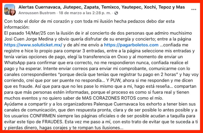 Soluticket no ha esclarecido el fraude que suplanta su identidad, dejando a consumidores vulnerables a perder dinero en boletos inexistentes.