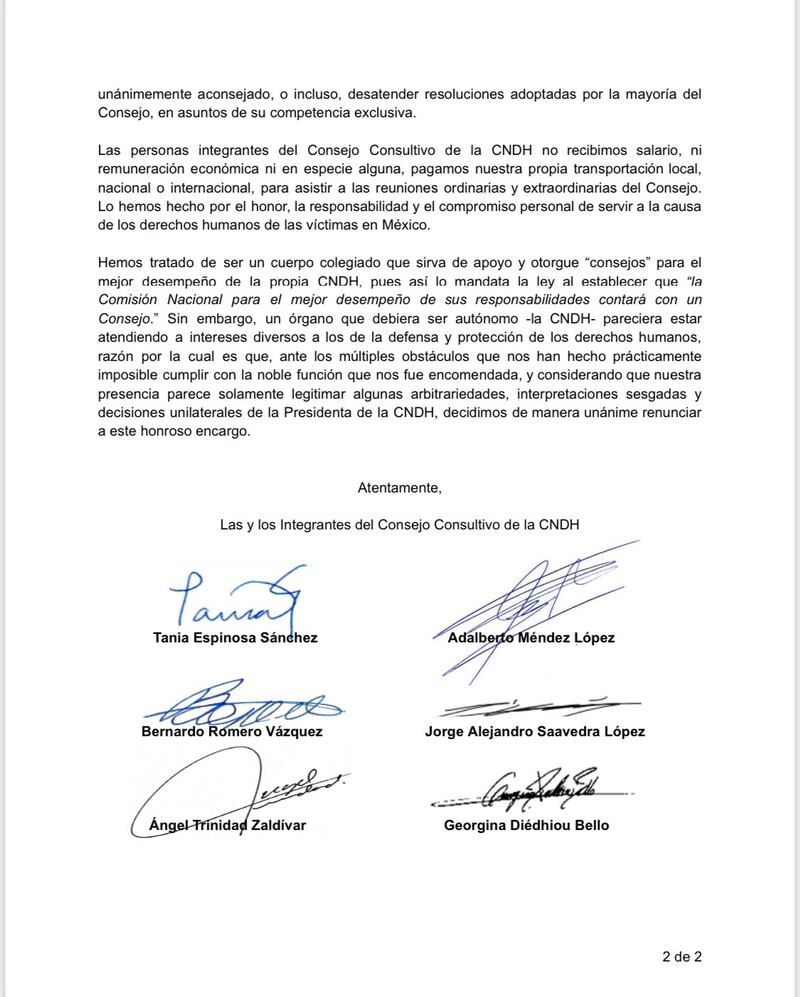 Carta del Consejo Consultivo de la CNDH (Senado)