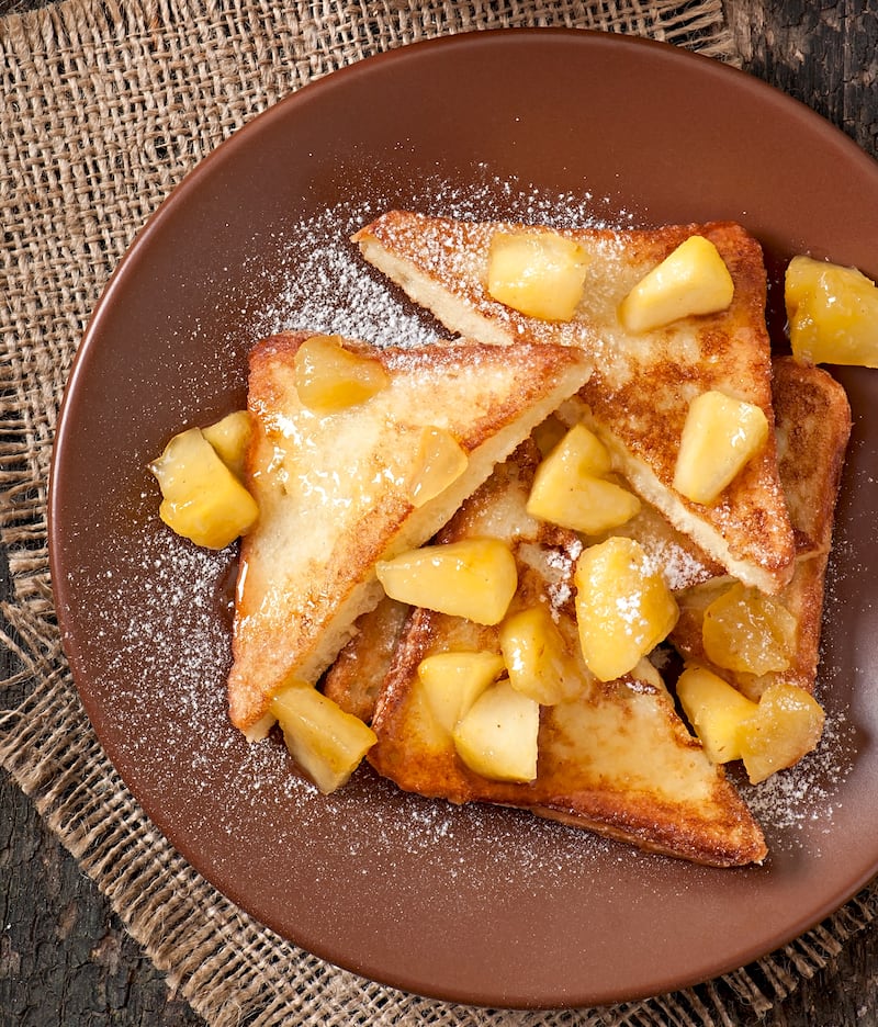 French toast with caramelized apples for breakfast