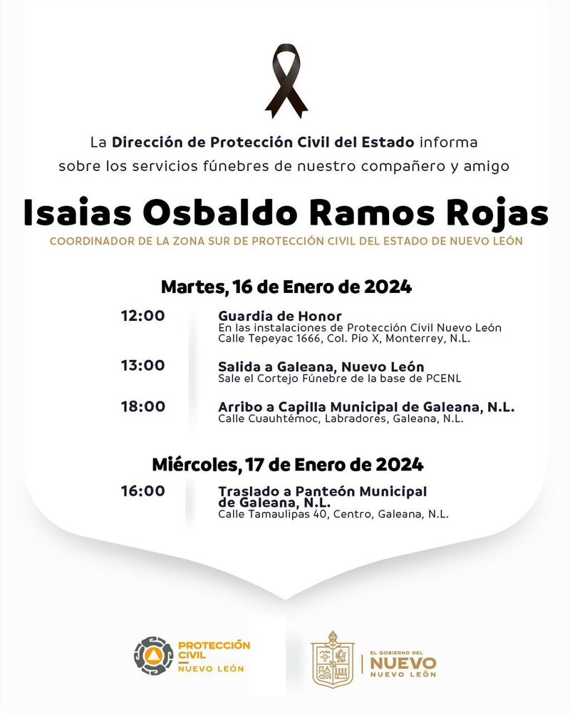 Ramos será sepultado en Galeana donde laboró sus últimos años.