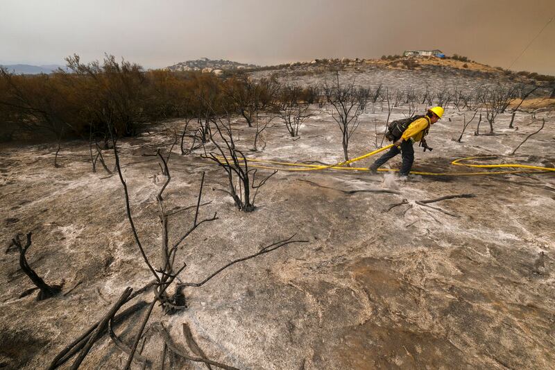 Un bombero trabaja en puntos críticos durante un incendio forestal el jueves 8 de septiembre de 2022.