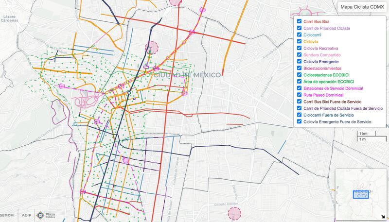 Mapa ciclovías CDMX