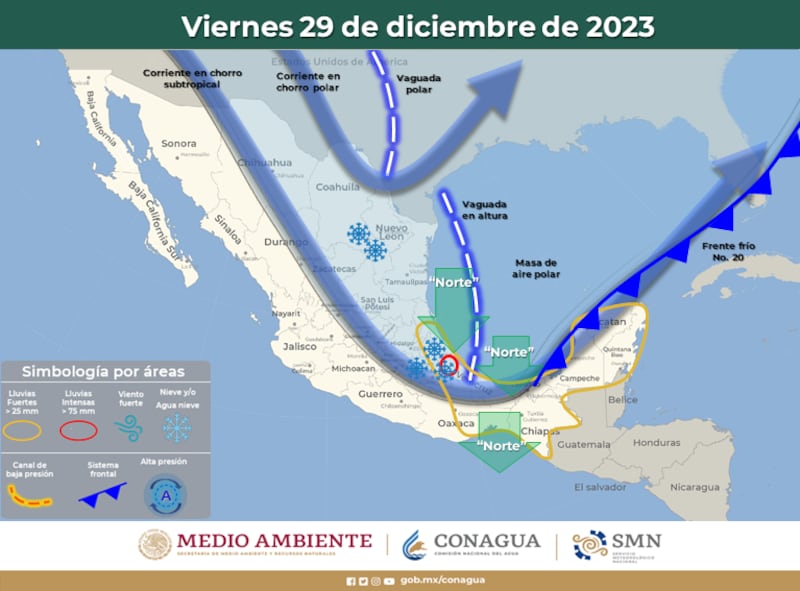 Mapa del clima para México en fin de año (Conagua)