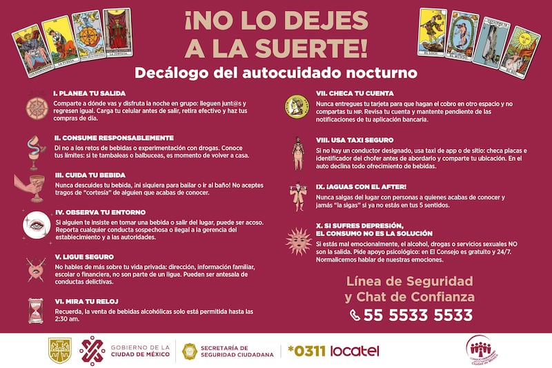 Decálogo del autocuidado nocturno del Consejo Ciudadano para la Seguridad y Justicia de la CDMX (Cortesía / CDMX)