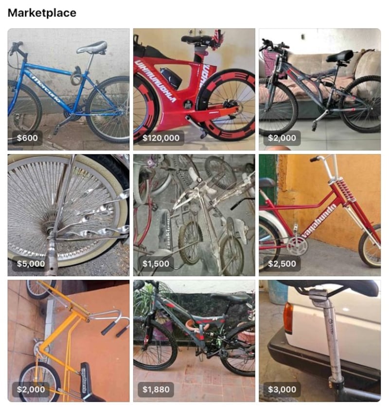 Venta de bicicletas en redes sociales.