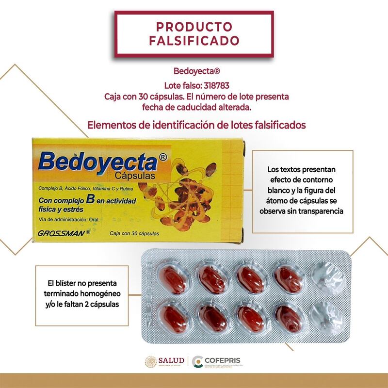 Bedoyecta detectan lotes falsificados del multivitamínico