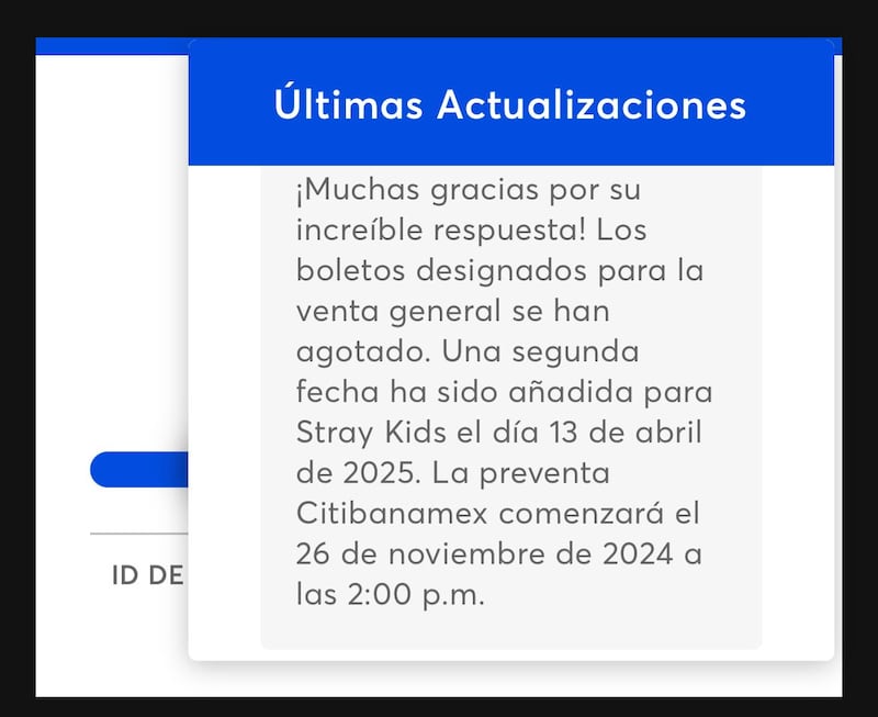 Ticketmaster sobre la siguiente fecha de Stray Kids