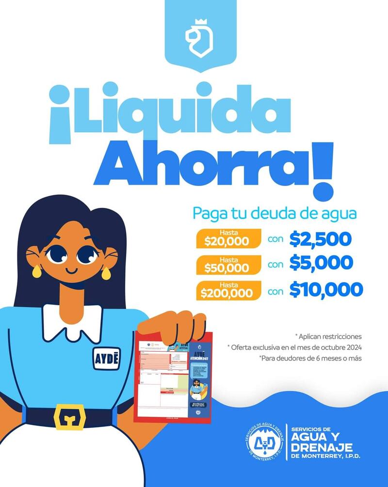 Agua y Drenaje invita a liquidar adeudos con pagos mínimos.