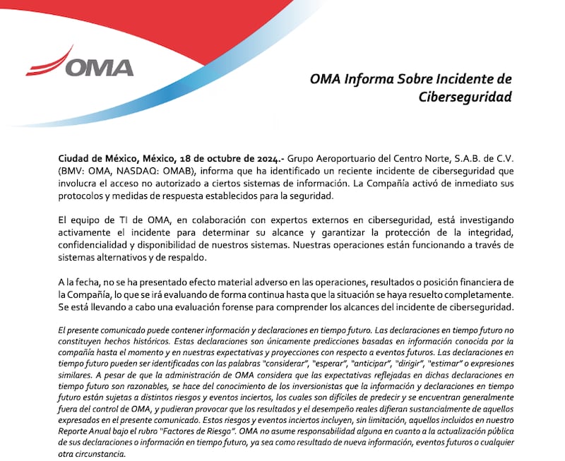 OMA informó que fueron atacados y que desconocían el alcance del incidente de ciberseguridad.