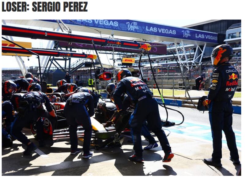 El portal inglés The Race fue sumamente duro con ‘Checo’ llamándolo "perdedor". Imagen: captura de pantalla.