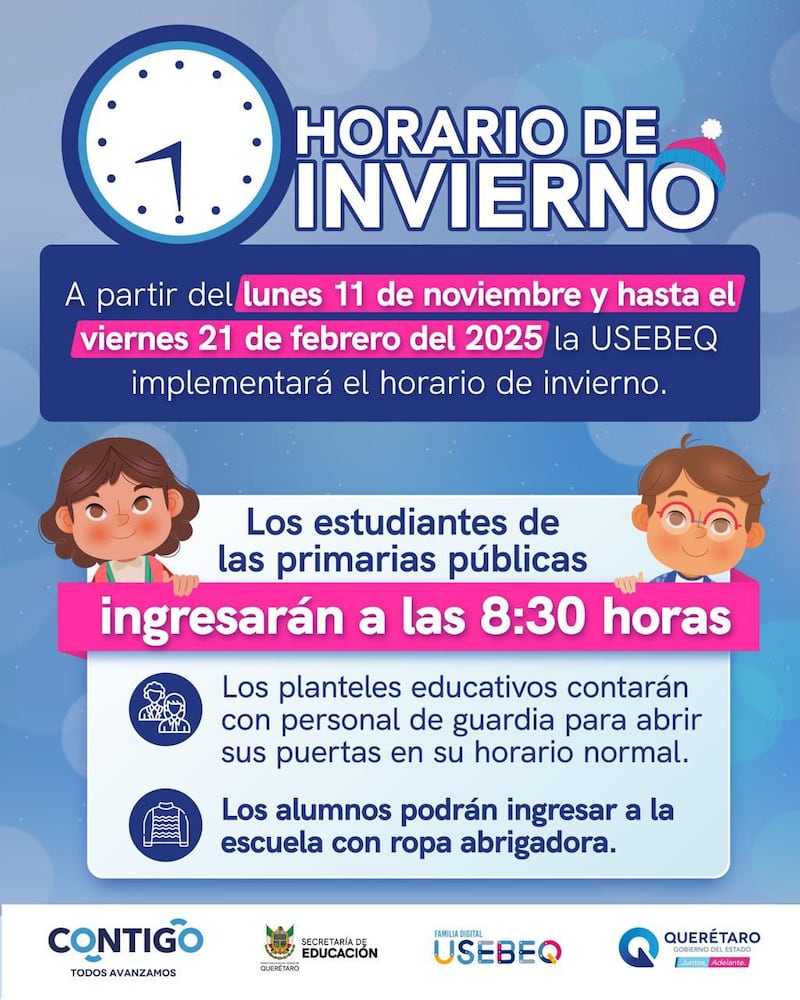 Horario de invierno para escuelas.