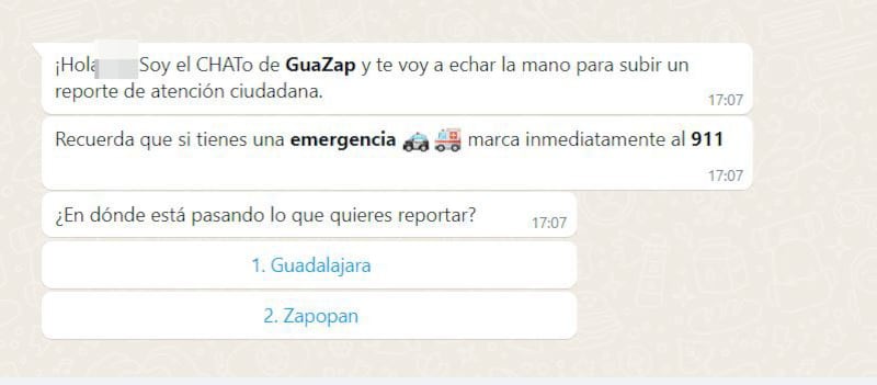 Tras emitir el reporte se preguntará el municipio del servicio y se emitirá un folio para darle seguimiento.